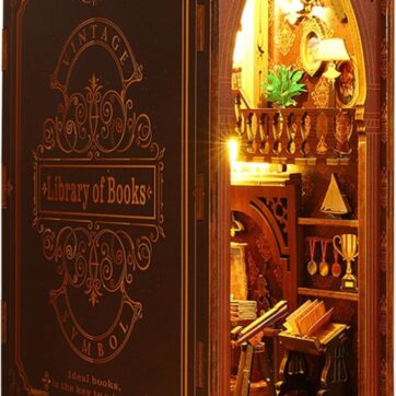 Library Pavilion DIY Book Nook Kit Wooden Puzzle Decorative Bookend with Light Bookshelf Insert Booknook