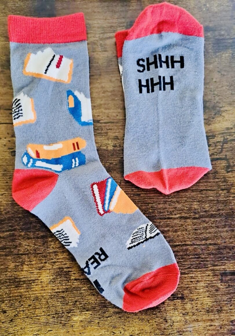 Shhhhhh I'm Reading - Bookish Socks (Red and Gray) - Image 2