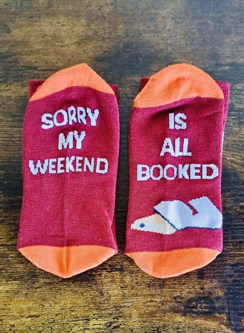 Sorry My Weekend Is All Booked - Bookish Socks (Orange and Red)