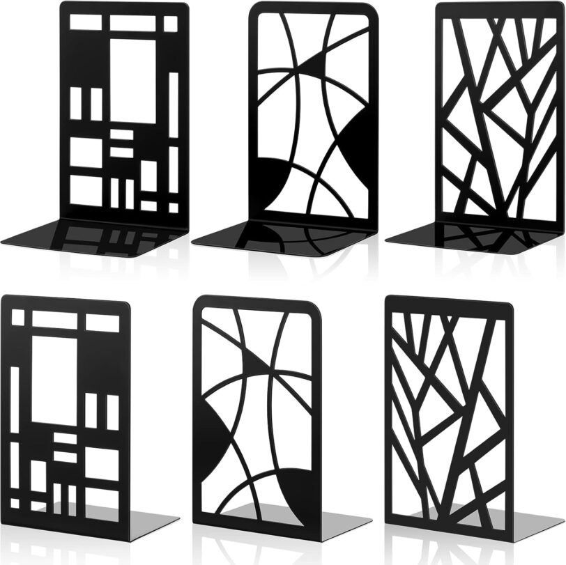 Black Metal Book Ends (Geometric Patterns)