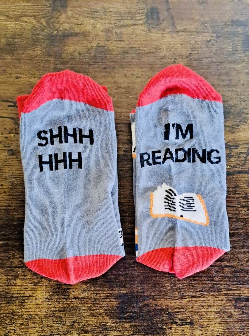 Shhhhhh I'm Reading - Bookish Socks (Red and Gray)