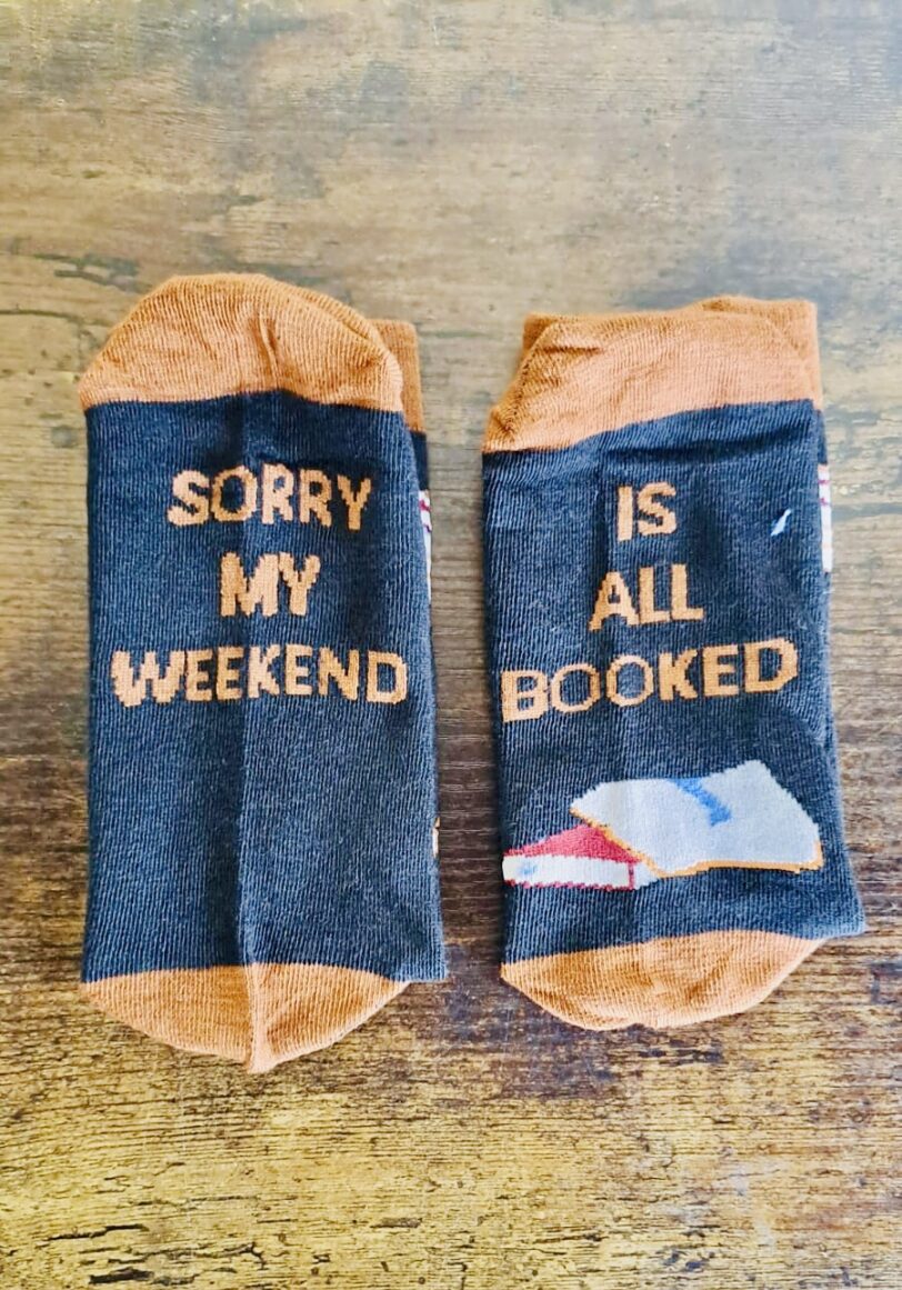 Sorry My Weekend Is All Booked - Bookish Socks (Brown)