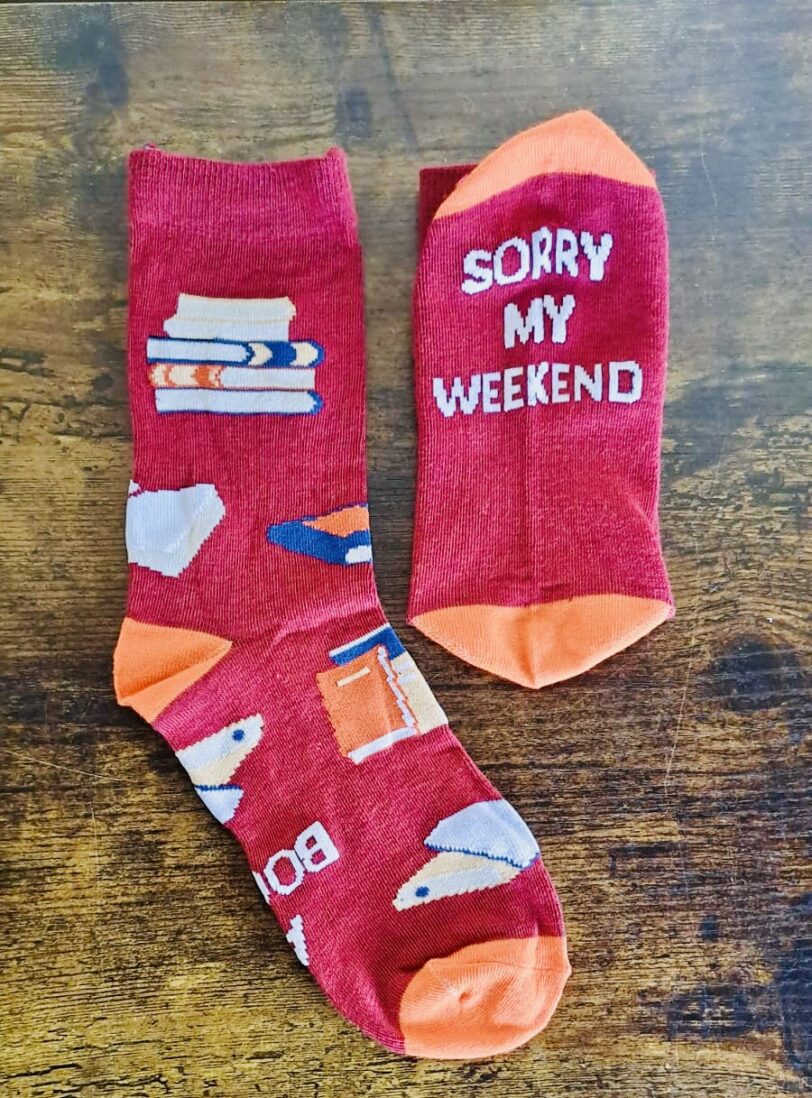 Sorry My Weekend Is All Booked - Bookish Socks (Orange and Red) - Image 2