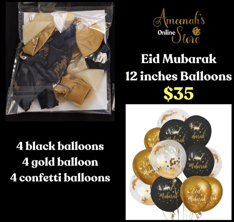 Eid Mubarak Balloons - Black And Gold | Ameenah's Store