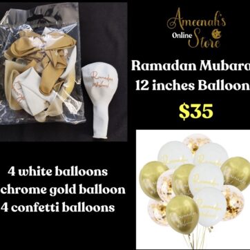 Ramadan Mubarak Balloons - White and Gold | Ameenah's Store