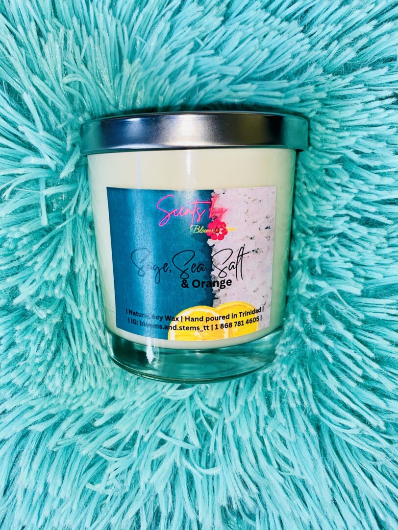 Sage, Sea Salt and Orange 8.5oz Candle | Blooms and Stems